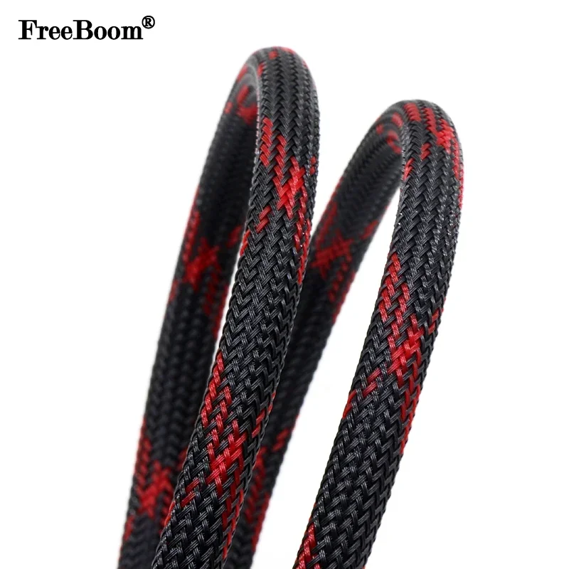 Cable Sleeve Braided - 블랙 레드 크로스 PET 브레이드 슬리브,