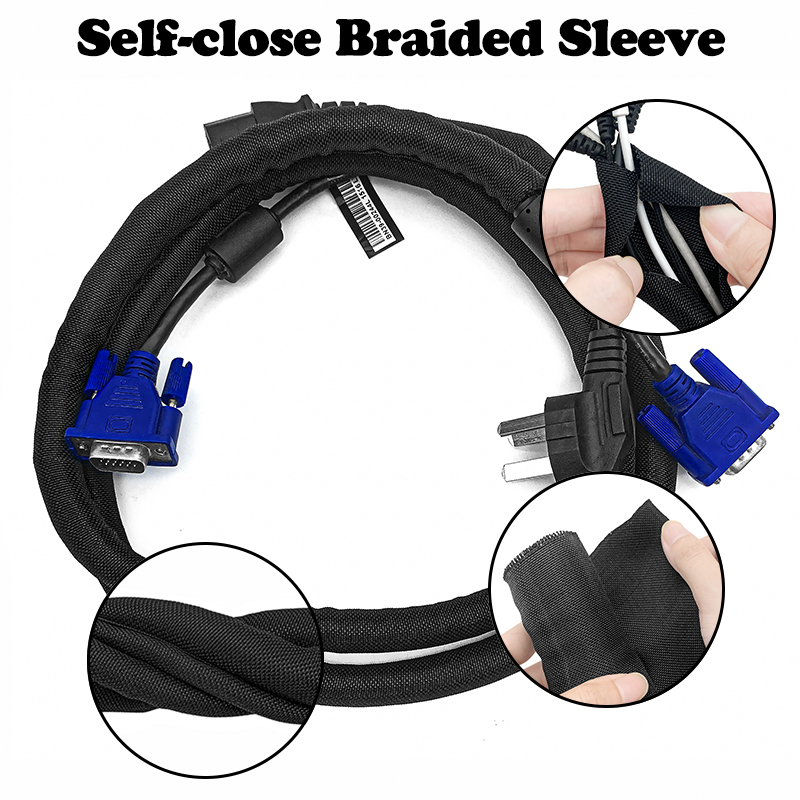 Cable Sleeve Braided - 5/10M 자체 폐쇄 PET 땋은 슬리브