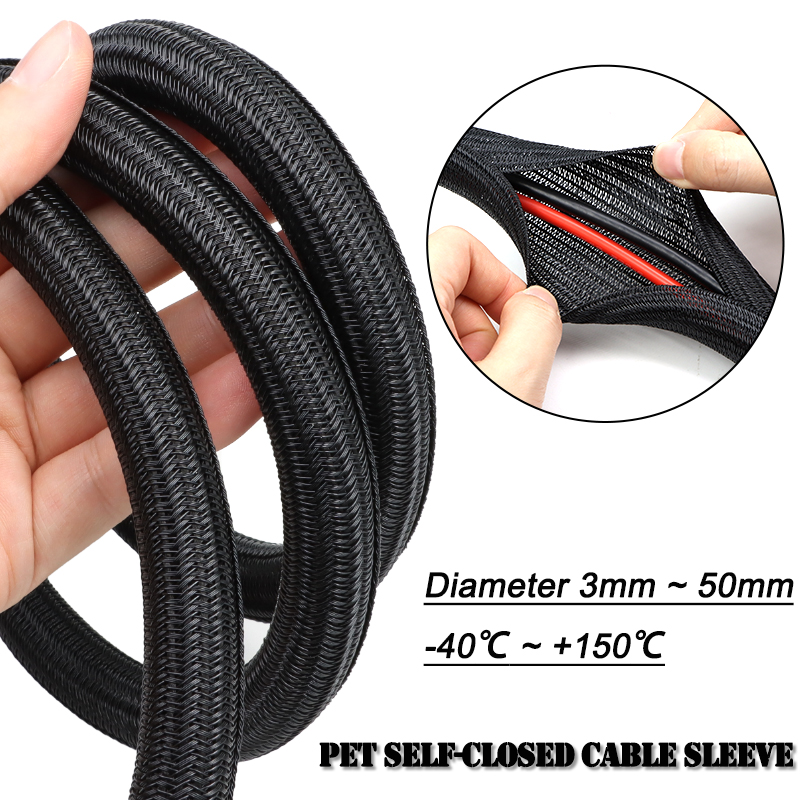 Cable Sleeve Braided - 3/5/9m 검정색 PET 편조 슬리브 직경