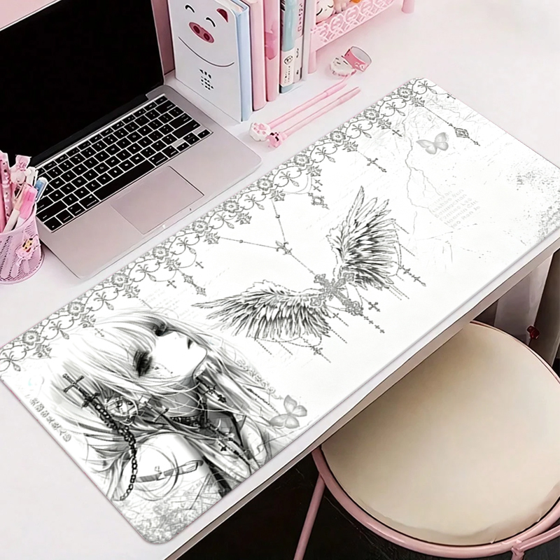 Gaming Accessories For Gaming Setup - 가죽 마우스 패드 블랙 화이트 애니메이션